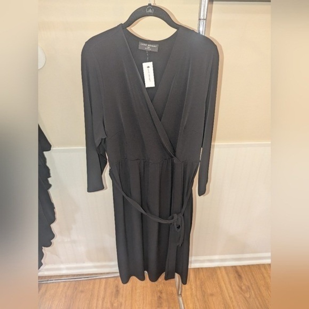 Lane Bryant‎ Black Faux Wrap Midi Dress Tie Waist Plus Size 18/20 NWT
